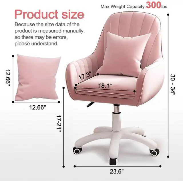 Alt view image 2 of 6 - Velvet Desk Chair with Pillow Upholstered Vanity Chair for Girls Women, Home Office Computer Task Chair with Wheels Swivel Rolling Accent Chair for Living Room, Bedroom