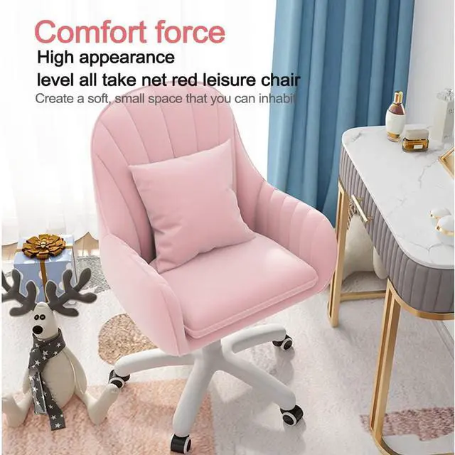 Alt view image 4 of 6 - Velvet Desk Chair with Pillow Upholstered Vanity Chair for Girls Women, Home Office Computer Task Chair with Wheels Swivel Rolling Accent Chair for Living Room, Bedroom