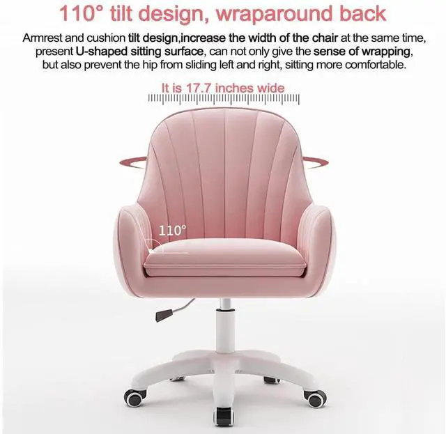 Alt view image 6 of 6 - Velvet Desk Chair with Pillow Upholstered Vanity Chair for Girls Women, Home Office Computer Task Chair with Wheels Swivel Rolling Accent Chair for Living Room, Bedroom