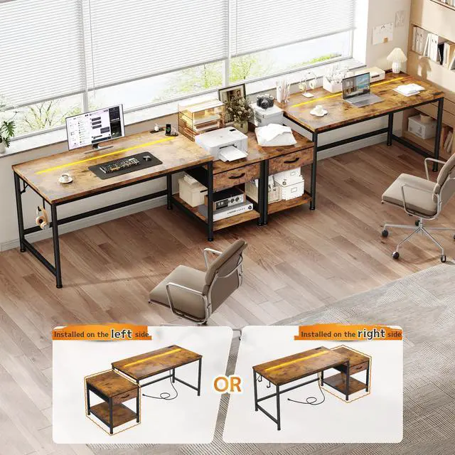 Alt view image 6 of 6 - 48.1''Gaming Computer Desk with A Reversible Printer Shelf, Built-in Power Outlets & LED Lights, Desk with Drawer and Headphone Hook for Gaming,Craft Working and Studying in Bedroom, Dorm,Rustic Brown