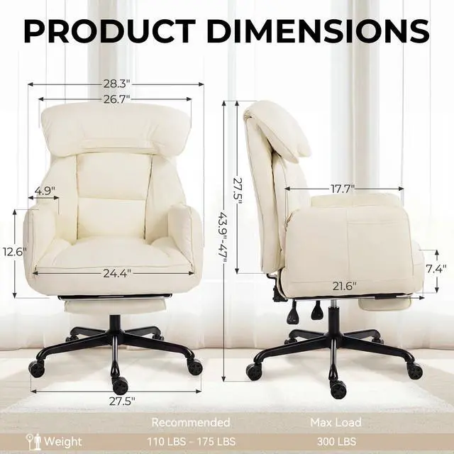 Alt view image 2 of 6 - Cross Legged Office Chair with Pivoting Armrests,Criss Cross Chair with Pocket Spring Seat & Back,Reclining Computer Gaming Chair with Footrest and Metal Base (Cream)