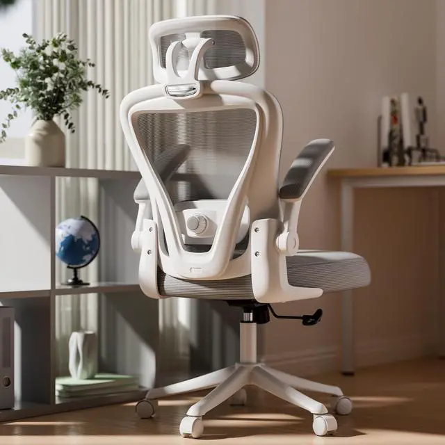 Main image of Ergonomic Office Chair M903, Computer Desk Chair | High Back Mesh Office Chair with Adjustable Lumbar Support, Headrest, Flip-Up Armrests, Wheels, 330LBS Capacity, White Grey