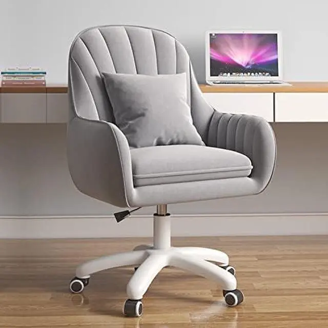 Main image of Mid Back Velvet Vanity Chair Swivel Rolling Desk Chair with Wheels, Modern Upholstered Makeup Chair for Women Girls, Computer Task Chair for Bedroom Living Room Office, Gray