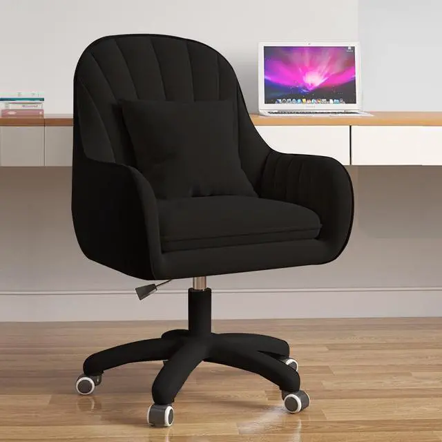 Main image of Mid Back Velvet Vanity Chair Swivel Rolling Desk Chair with Wheels, Modern Upholstered Makeup Chair for Women Girls, Computer Task Chair for Bedroom Living Room Office, Black