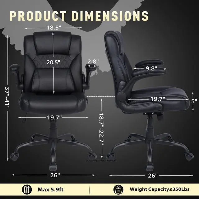 Alt view image 2 of 6 - Home Office Chair with Lumbar Support, 5" Thickened Seat, Small PU Leather Rocking Desk Chair, Comfy Computer Chairs with Rolling Wheels & Adjustable Armrests for Adults, Black