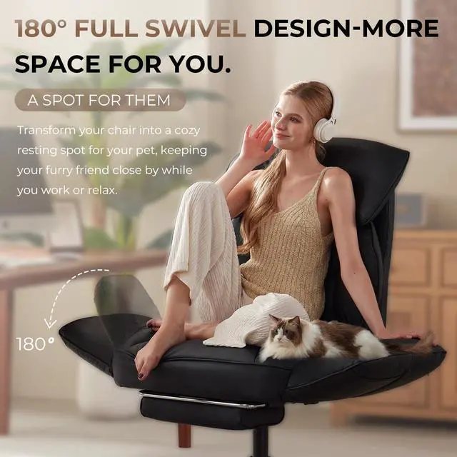 Alt view image 3 of 6 - Cross Legged Office Chair with Pivoting Armrests,Criss Cross Chair with Pocket Spring Seat & Back,Reclining Computer Gaming Chair with Footrest and Metal Base (Black)