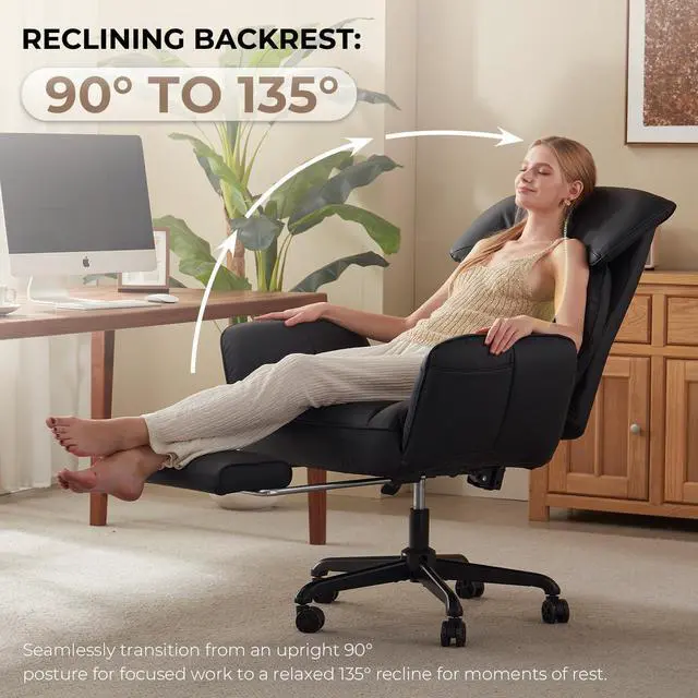 Alt view image 6 of 6 - Cross Legged Office Chair with Pivoting Armrests,Criss Cross Chair with Pocket Spring Seat & Back,Reclining Computer Gaming Chair with Footrest and Metal Base (Black)