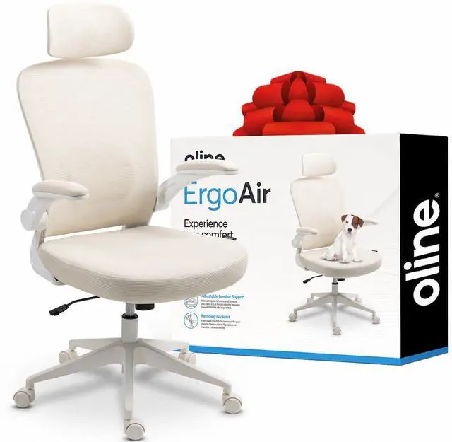 Main image of ErgoAir Ergonomic Office Chair Adjustable Lumbar Support, Flip-Up Armrests, Mesh Computer Desk Chair, Swivel Rolling Executive Gaming Chair for Home & Office (Beige)
