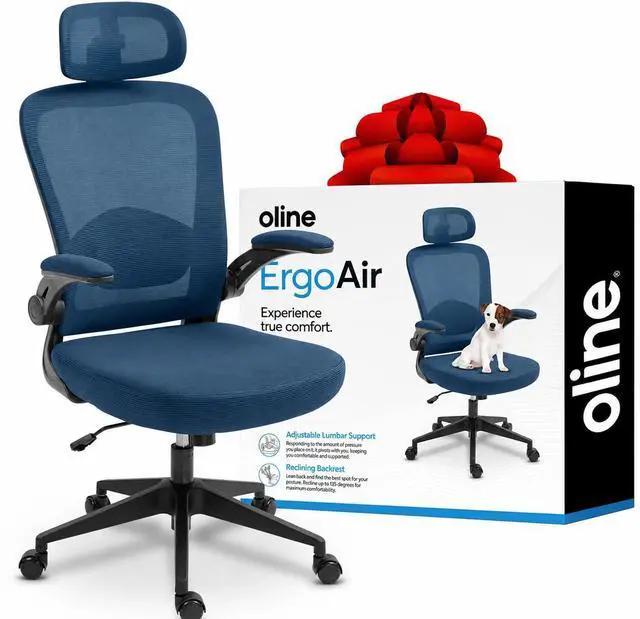 Main image of ErgoAir Ergonomic Office Chair Adjustable Lumbar Support, Flip-Up Armrests, Mesh Computer Desk Chair, Swivel Rolling Executive Gaming Chair for Home & Office (Navy Blue)