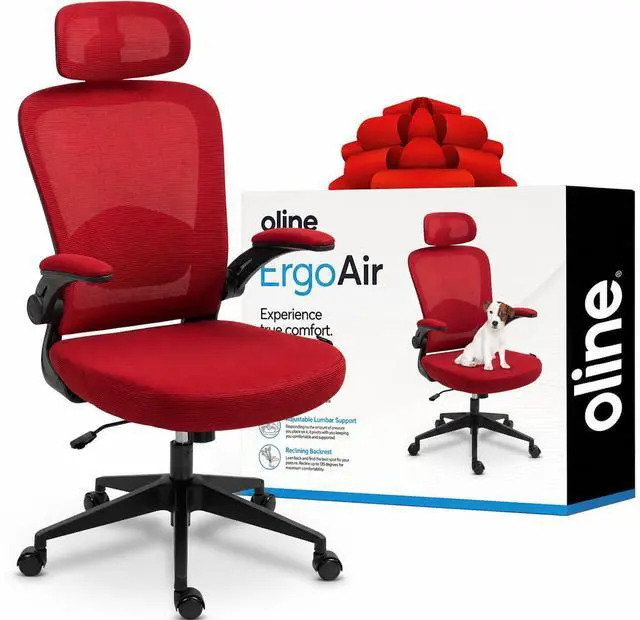 Main image of ErgoAir Ergonomic Office Chair Adjustable Lumbar Support, Flip-Up Armrests, Mesh Computer Desk Chair, Swivel Rolling Executive Gaming Chair for Home & Office (Red)