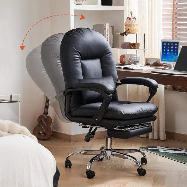 Alt view image 3 of 6 - Office Chair with Foot Rest Reclining Desk Chair Comfy, Black | Home Office Desk Chairs Criss Cross Chair With Wheels Mid Back Swivel Chair for Home, PU Leather