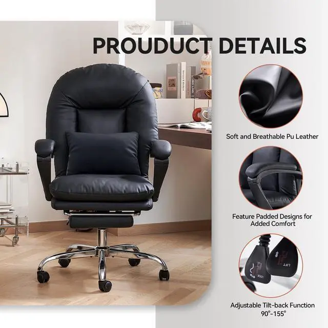 Alt view image 5 of 6 - Office Chair with Foot Rest Reclining Desk Chair Comfy, Black | Home Office Desk Chairs Criss Cross Chair With Wheels Mid Back Swivel Chair for Home, PU Leather