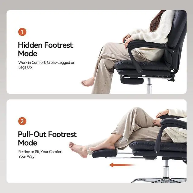 Alt view image 6 of 6 - Office Chair with Foot Rest Reclining Desk Chair Comfy, Black | Home Office Desk Chairs Criss Cross Chair With Wheels Mid Back Swivel Chair for Home, PU Leather