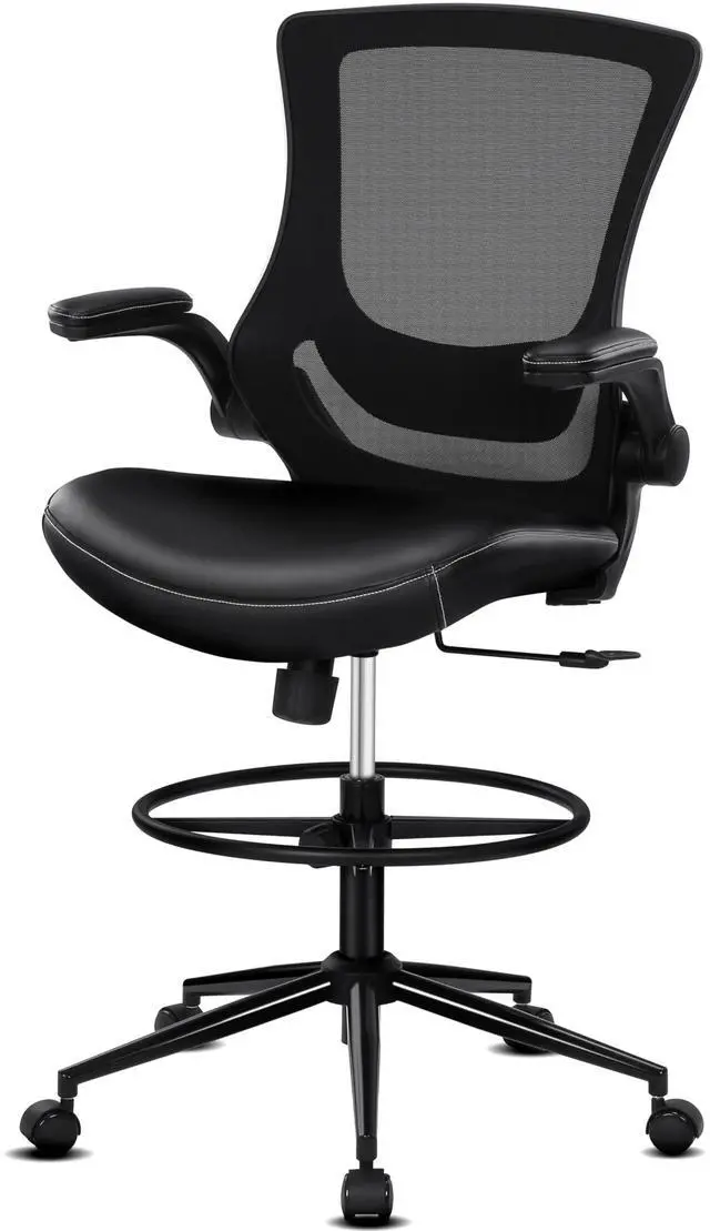 Main image of Tall Office Chair for Standing Desk, Drafting Chair with Footrest Ring, PU Leather Recline High Office Tall Desk Chair with Adjustable Lumbar Support