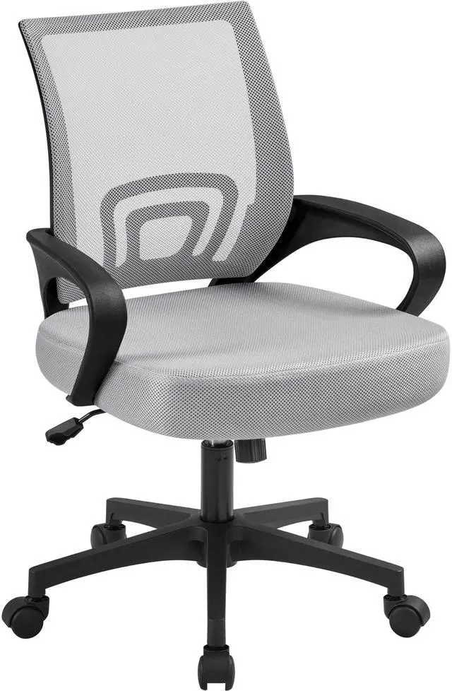 Main image of Mid Back Mesh Computer Office Desk Chair Adjustable Swivel, Grey | Breathable mesh back and foam padded seat for comfortable work at home or office; steel frame holds 300 lb, easy assembly