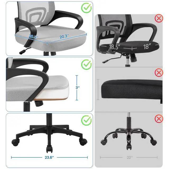 Alt view image 5 of 6 - Mid Back Mesh Computer Office Desk Chair Adjustable Swivel, Grey | Breathable mesh back and foam padded seat for comfortable work at home or office; steel frame holds 300 lb, easy assembly
