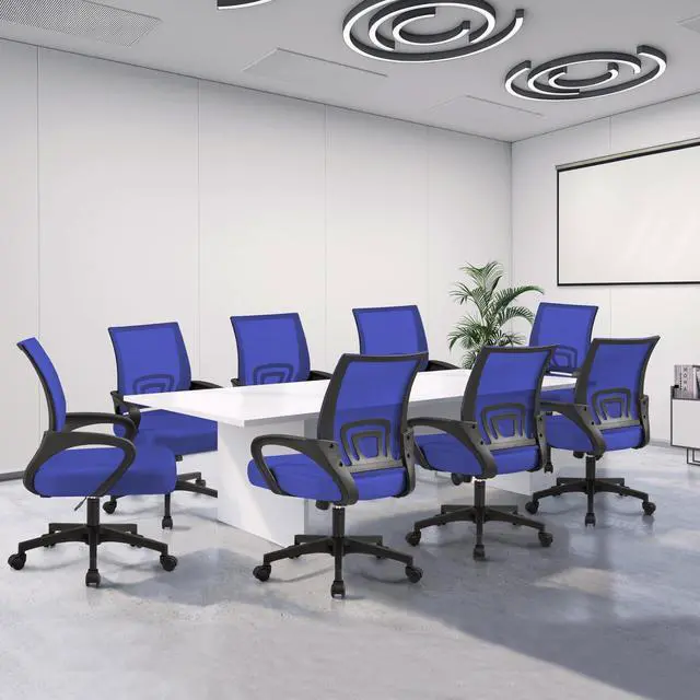 Alt view image 2 of 6 - Mid Back Mesh Computer Office Desk Chair Adjustable Swivel, Blue | Breathable mesh back and foam padded seat for comfortable work at home or office; steel frame holds 300 lb, easy assembly