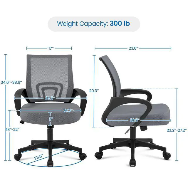 Alt view image 3 of 6 - Mid Back Mesh Computer Office Desk Chair Adjustable Swivel, Dark Grey