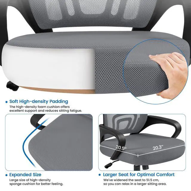 Alt view image 4 of 6 - Mid Back Mesh Computer Office Desk Chair Adjustable Swivel, Dark Grey