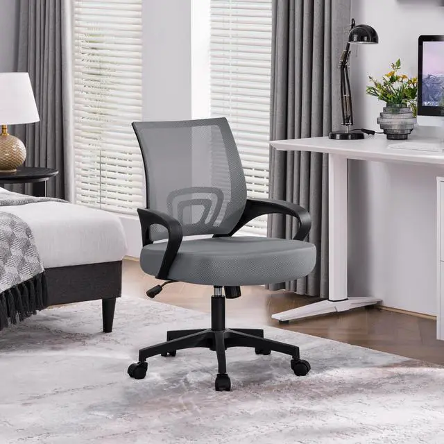 Alt view image 5 of 6 - Mid Back Mesh Computer Office Desk Chair Adjustable Swivel, Dark Grey