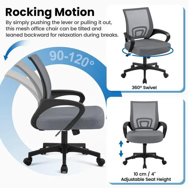 Alt view image 6 of 6 - Mid Back Mesh Computer Office Desk Chair Adjustable Swivel, Dark Grey