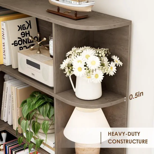 Alt view image 6 of 6 - 72" Tall Corner Bookshelf, 6-Tier Bookshelf and Bookcase with Open Storage, Tall Bookcases Wooden Storage Shelves for Home Office, Thickened Boards for Better Load Bearing, Vintage Grey