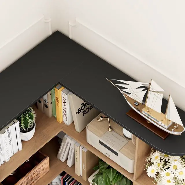 Alt view image 5 of 6 - 72 Tall Corner Bookshelf, 6-Tier Bookshelf and Bookcase with Open Storage, Tall Bookcases Wooden Storage Shelves for Home Office, Thickened Boards for Better Load Bearing, Black/Brown