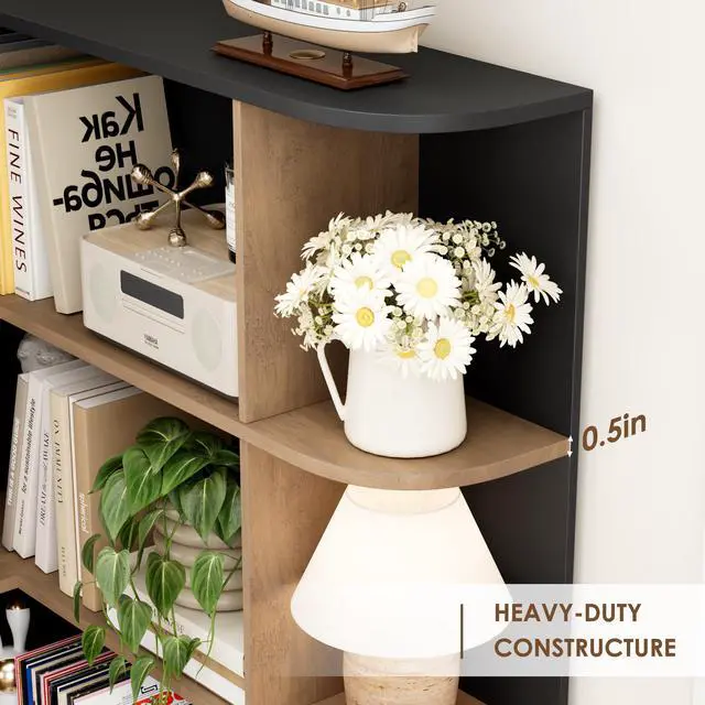 Alt view image 6 of 6 - 72 Tall Corner Bookshelf, 6-Tier Bookshelf and Bookcase with Open Storage, Tall Bookcases Wooden Storage Shelves for Home Office, Thickened Boards for Better Load Bearing, Black/Brown
