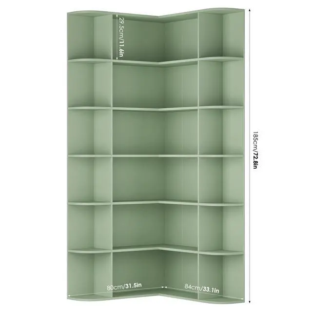Alt view image 2 of 6 - 72 Tall Corner Bookshelf, 6-Tier Bookshelf and Bookcase with Open Storage, Tall Bookcases Wooden Storage Shelves for Home Office, Thickened Boards for Better Load Bearing, Green