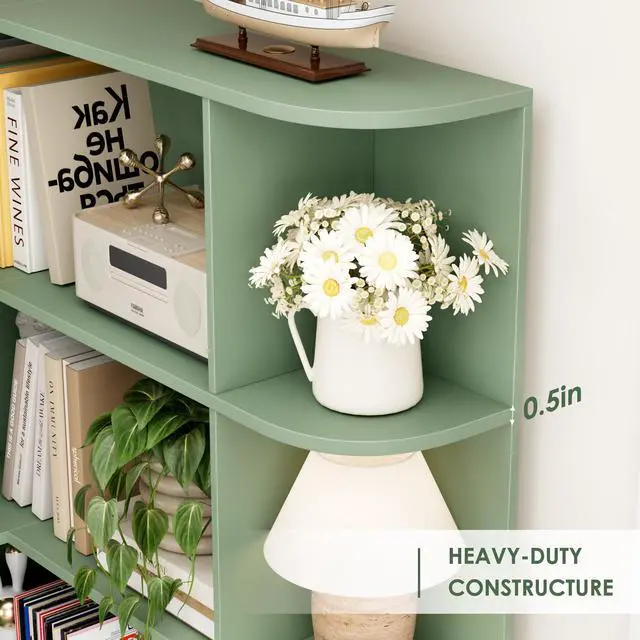 Alt view image 6 of 6 - 72 Tall Corner Bookshelf, 6-Tier Bookshelf and Bookcase with Open Storage, Tall Bookcases Wooden Storage Shelves for Home Office, Thickened Boards for Better Load Bearing, Green