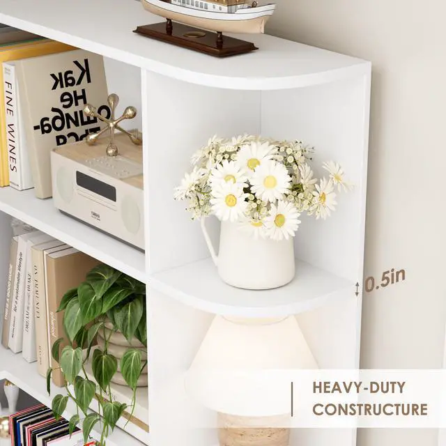 Alt view image 2 of 6 - 72 Tall Corner Bookshelf, 6-Tier Bookshelf and Bookcase with Open Storage, L Shaped Tall Bookcases Wooden Storage Shelves for Home Office, Thickened Boards for Better Load Bearing, White