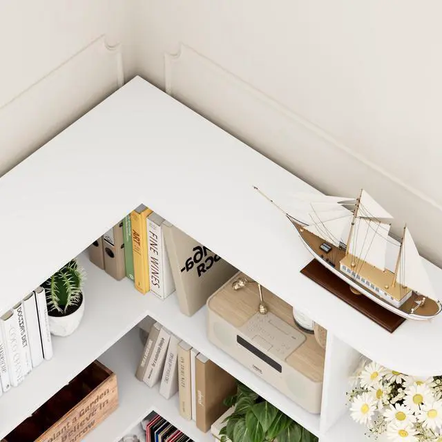 Alt view image 5 of 6 - 72 Tall Corner Bookshelf, 6-Tier Bookshelf and Bookcase with Open Storage, L Shaped Tall Bookcases Wooden Storage Shelves for Home Office, Thickened Boards for Better Load Bearing, White