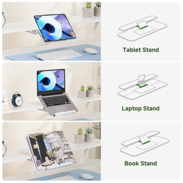 Alt view image 6 of 6 - Electric Standing Desk with Drawers, 48 x 24 Inches Height Adjustable Computer Desk with Monitor Stand, Laptop Stand, Sit Stand up Desk with Memory Preset for Home, Office, Ivory White