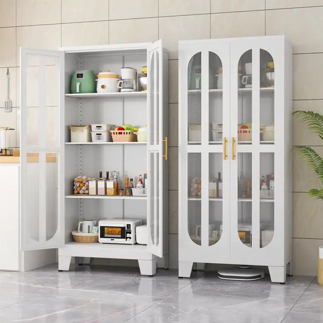 Main image of Metal Kitchen Pantry Storage Cabinet,Food Pantries Cabinets with Acrylic Glass Doors and Adjustable Shelves,Storage Cupboard for Kitchen, Living Room, Laundry Room and Dinning Room 61.02H