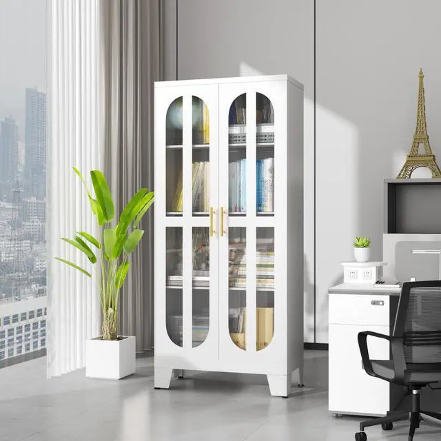Alt view image 3 of 6 - Metal Kitchen Pantry Storage Cabinet,Food Pantries Cabinets with Acrylic Glass Doors and Adjustable Shelves,Storage Cupboard for Kitchen, Living Room, Laundry Room and Dinning Room 61.02H