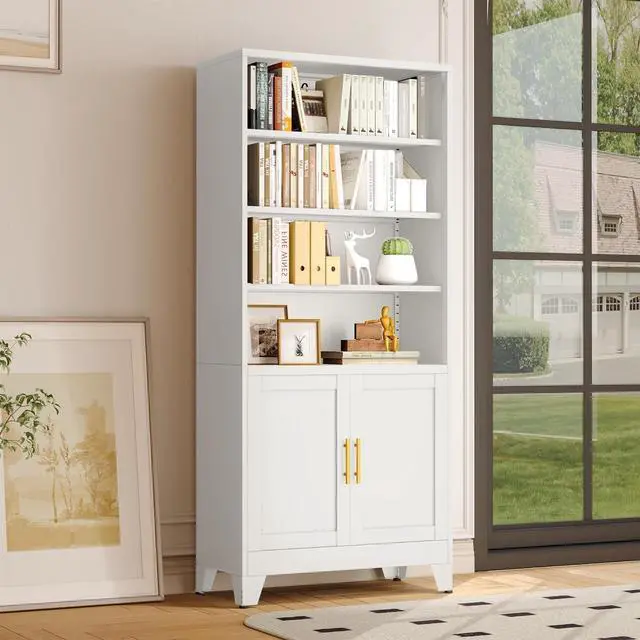 Main image of 71" H Tall Metal Bookcases and Bookshelves with 2 Doors and Adjustable Shelves,Tall Storage Cabinet Industrial Bookshelf 6-Tier Open Display Shelf,Decor Furniture for Living Room, Bedroom