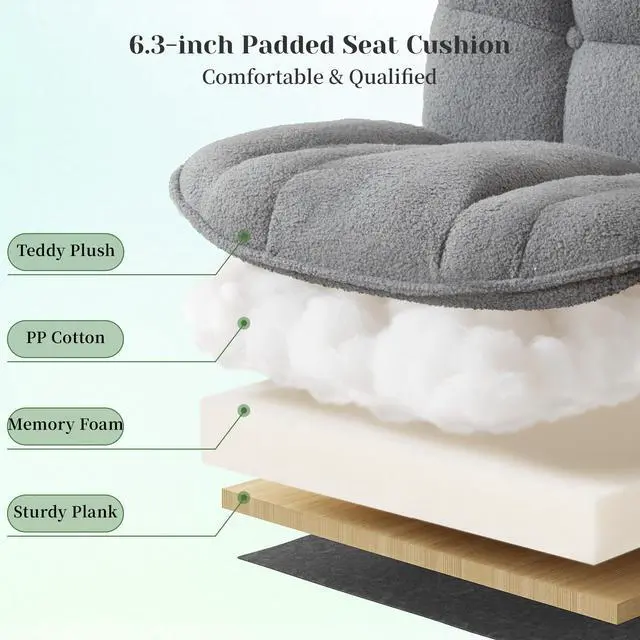 Alt view image 2 of 6 - Criss Cross Office Chair with Foot Rest, 6.3" Thick Cushioned Criss Cross Chair with Wheels, Height Adjustable Swivel Vanity Chair for All-Day Comfort (Grey)