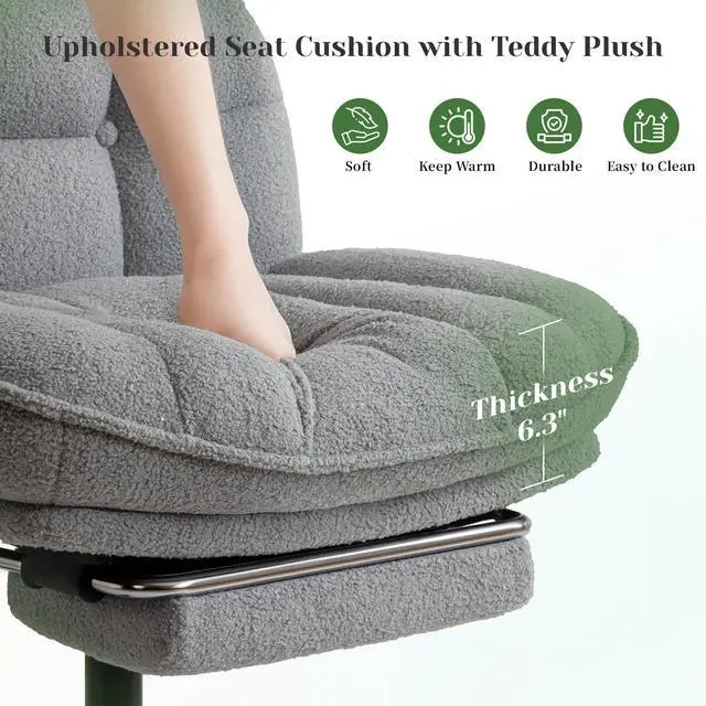 Alt view image 5 of 6 - Criss Cross Office Chair with Foot Rest, 6.3" Thick Cushioned Criss Cross Chair with Wheels, Height Adjustable Swivel Vanity Chair for All-Day Comfort (Grey)