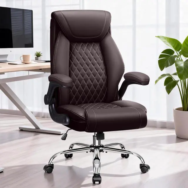 Alt view image 2 of 6 - Office Chair, Executive Leather Office Chairs with Rocking Function, Big and Tall Ergonomic Computer Chair with Lumbar Support Flip-Up Armrests, Comfortable Gaming Chairs for Home Ofiice