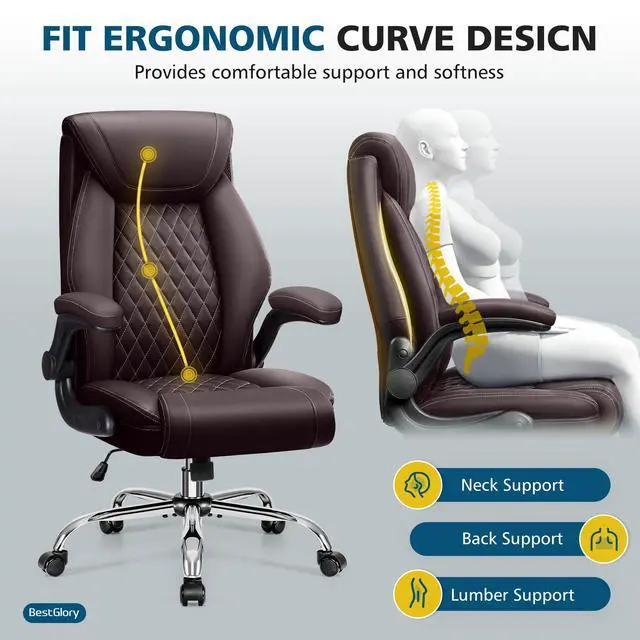 Alt view image 4 of 6 - Office Chair, Executive Leather Office Chairs with Rocking Function, Big and Tall Ergonomic Computer Chair with Lumbar Support Flip-Up Armrests, Comfortable Gaming Chairs for Home Ofiice