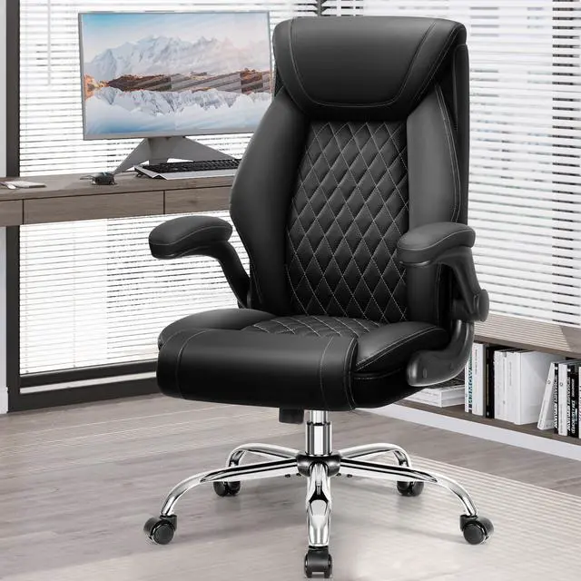 Main image of Office Chair, Ergonomic High Back Home Office Desk Chair, Big and Tall Breathable Leather Office Chair with Lumbar Support Flip-Up Armrests, Computer Gaming Chair with Rocking Function