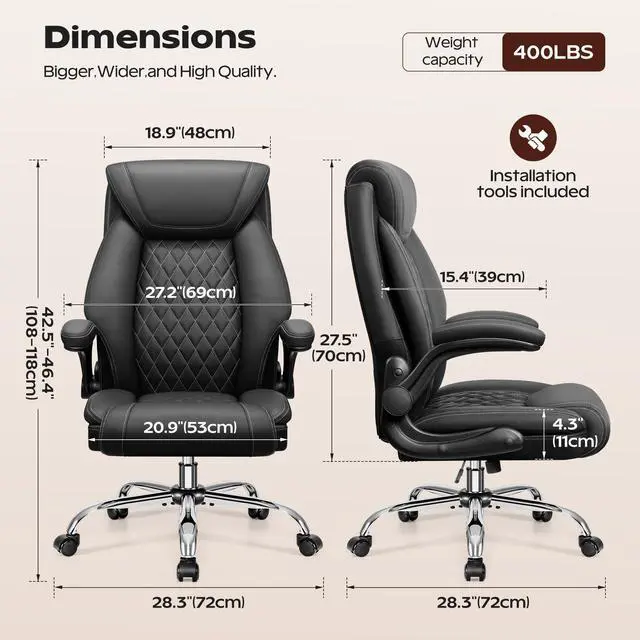 Alt view image 2 of 6 - Office Chair, Ergonomic High Back Home Office Desk Chair, Big and Tall Breathable Leather Office Chair with Lumbar Support Flip-Up Armrests, Computer Gaming Chair with Rocking Function