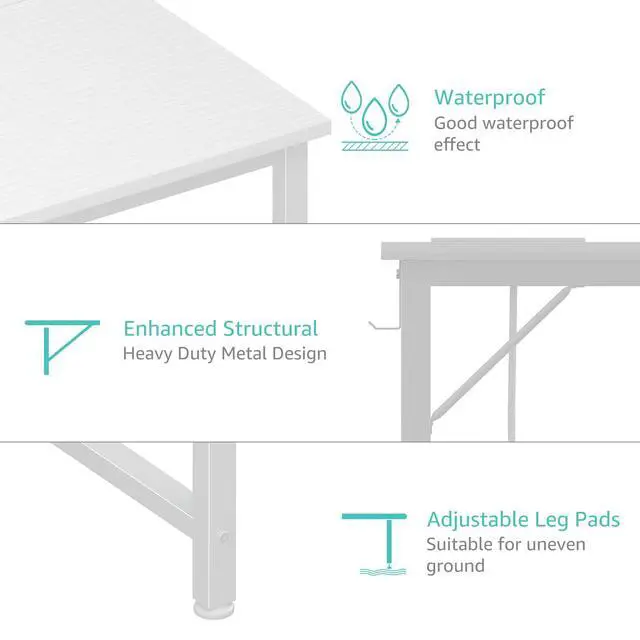 Alt view image 6 of 6 - White Computer Desk with Power Outlet, 55 inch Teen Study Table Home Office Work Writing Gaming Desks with Charging Station Outlets Built in, White
