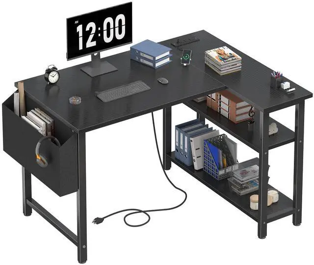 Main image of Small L Shaped Gaming Desk with Shelves, 40 Inch Small Corner Computer Gaming Desk for Boys Teens Bedroom, Study Work PC Desks for Home Office Bedroom, Black