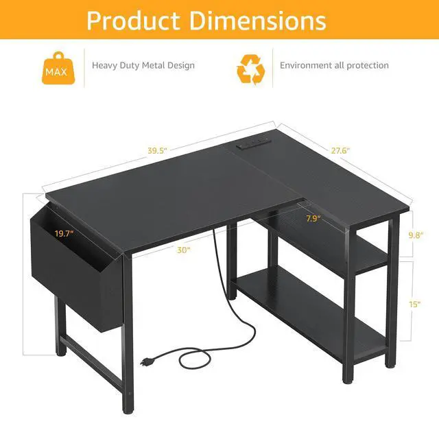 Alt view image 2 of 6 - Small L Shaped Gaming Desk with Shelves, 40 Inch Small Corner Computer Gaming Desk for Boys Teens Bedroom, Study Work PC Desks for Home Office Bedroom, Black
