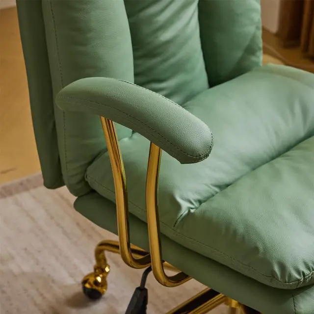 Alt view image 6 of 6 - Home Office Desk Chair Comfy with Wheels & Removable Armrests,Gold Base Vanity Chair with Back,Adjustable Rolling Swivel Computer Task Chair for Study,Makeup,Office,Cat Scratch PU,Green