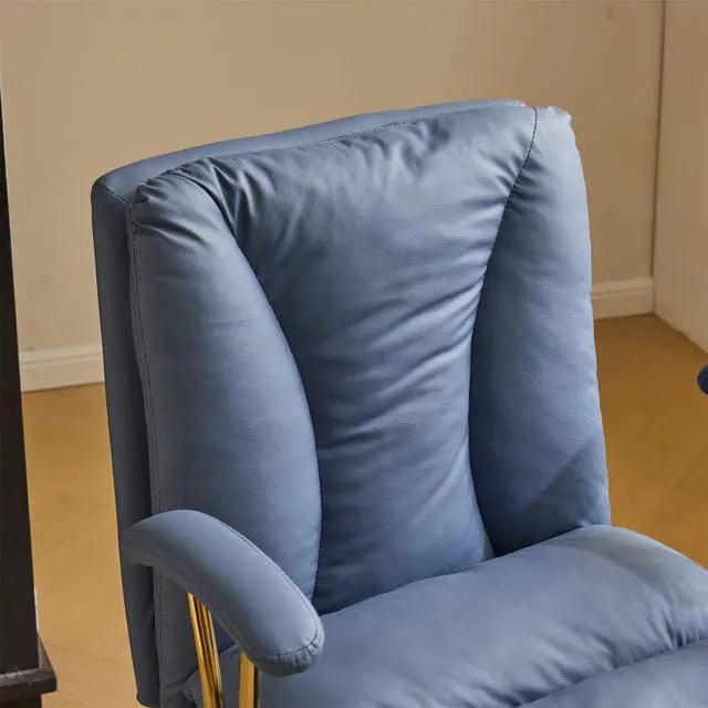 Alt view image 3 of 6 - Home Office Desk Chair Comfy with Wheels & Armrests,Gold Base Vanity Chair with Back,Adjustable Rolling Swivel Computer Task Chair for Study,Home Office,Cat Scratch PU,Navy Blue