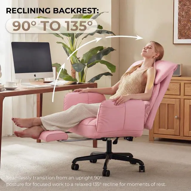 Alt view image 6 of 6 - Cross Legged Office Chair with Pivoting Armrests,Criss Cross Chair with Pocket Spring Seat & Back,Reclining Computer Gaming Chair with Footrest and Metal Base (Pink)