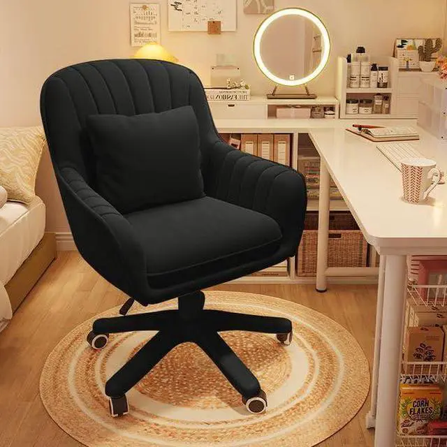 Main image of Velvet Desk Chair with Pillow Upholstered Vanity Chair for Girls Women, Home Office Computer Task Chair with Wheels Swivel Rolling Accent Chair for Living Room, Bedroom