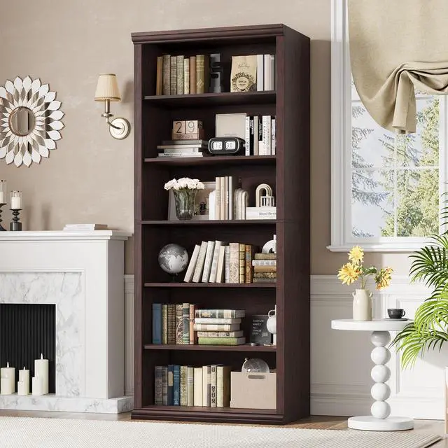 Main image of Bookcase and Bookshelves, 28" W Tall Bookshelf with Elegant Design, 6 Tiers Spacious Book Storage, Freestanding Book Organizer, Display Library Shelf for Home Office, Living Room & Study Room